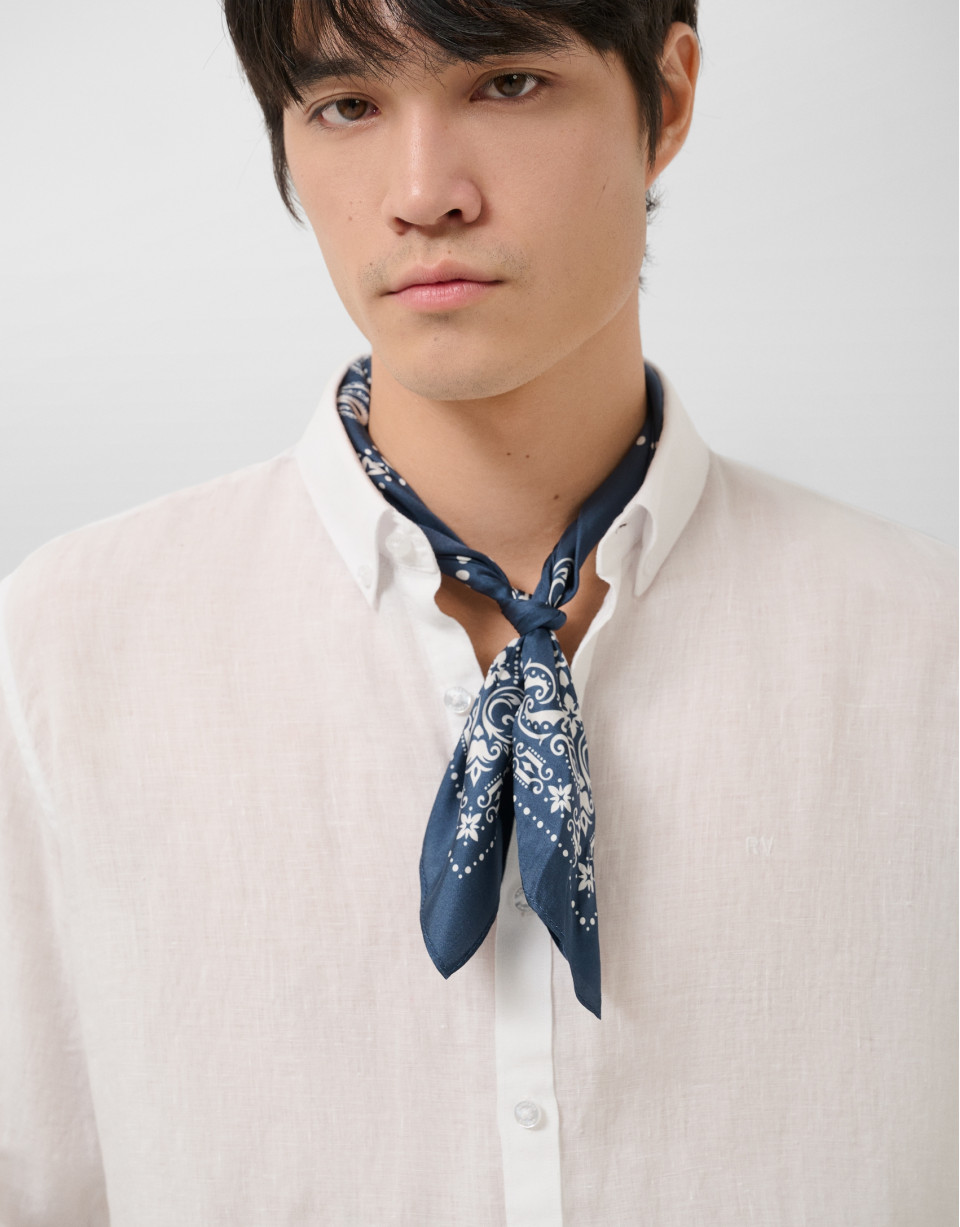 Navy silk scarf with white print - Man - SS2026 | Roberto Verino