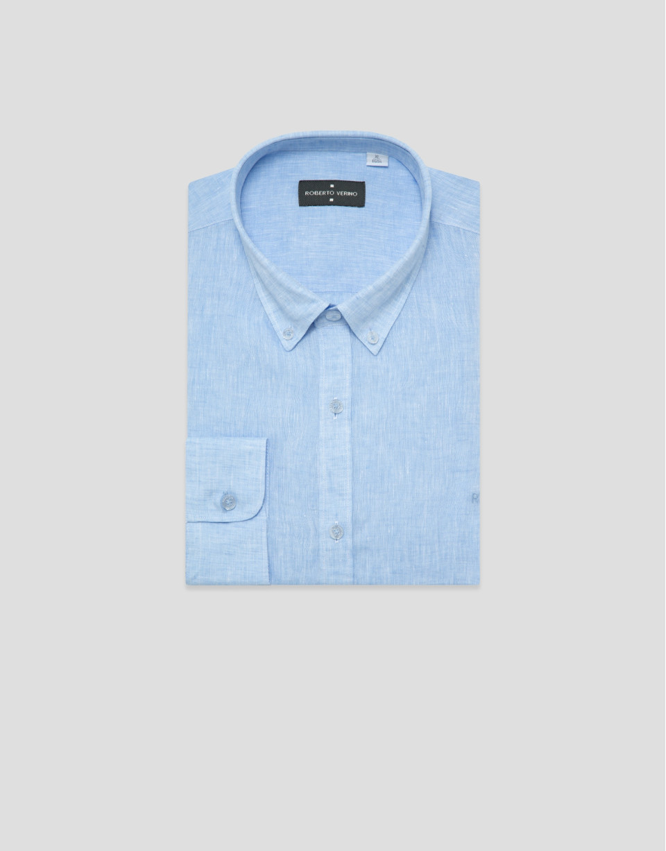 Camisa sport regular lino celeste - Hombre | Roberto Verino