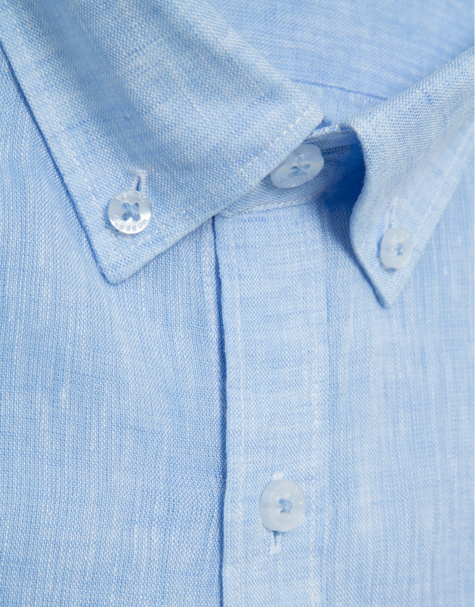Regular fit light blue linen sports shirt - Man | Roberto Verino