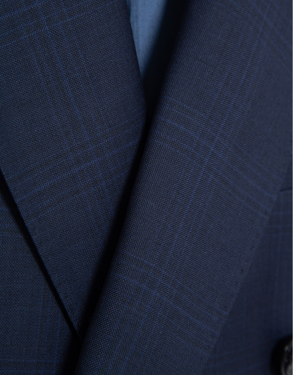 Half canvas suit in blue checked wool - Man | Roberto Verino