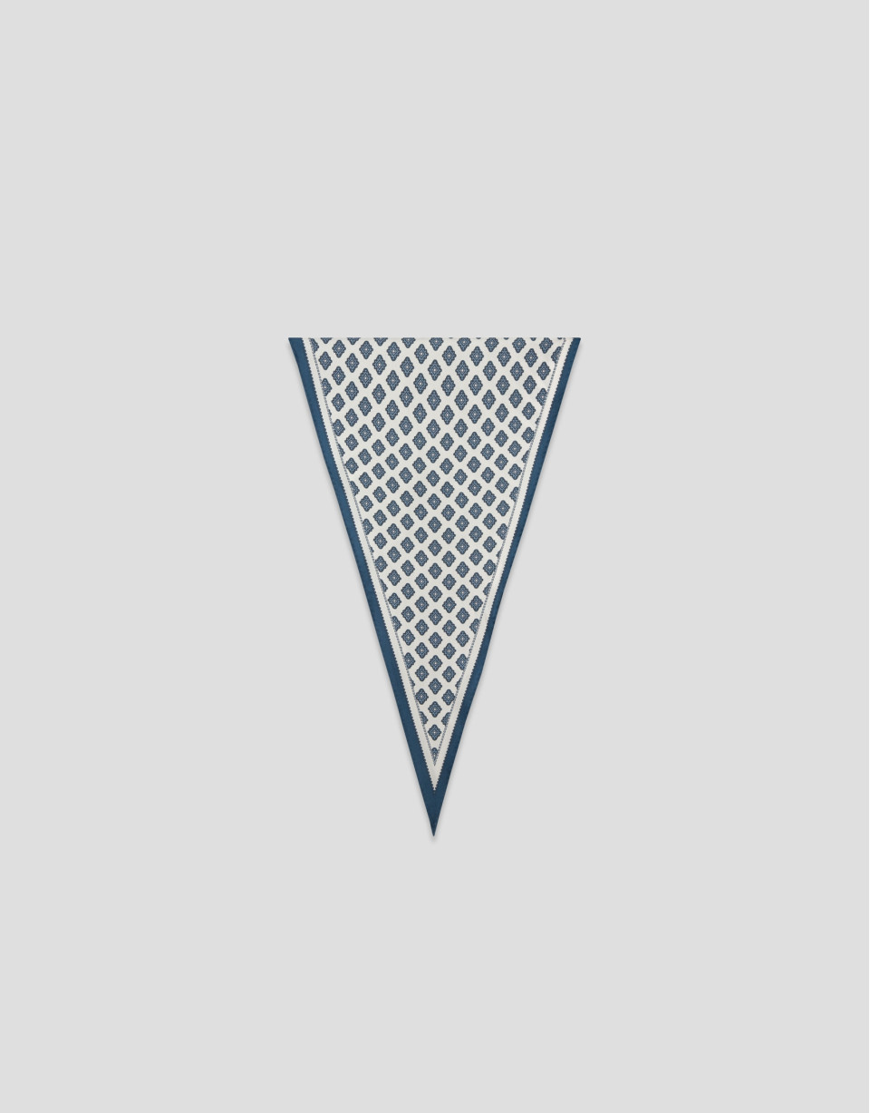 White silk triangular bandana with blue ... | Roberto Verino