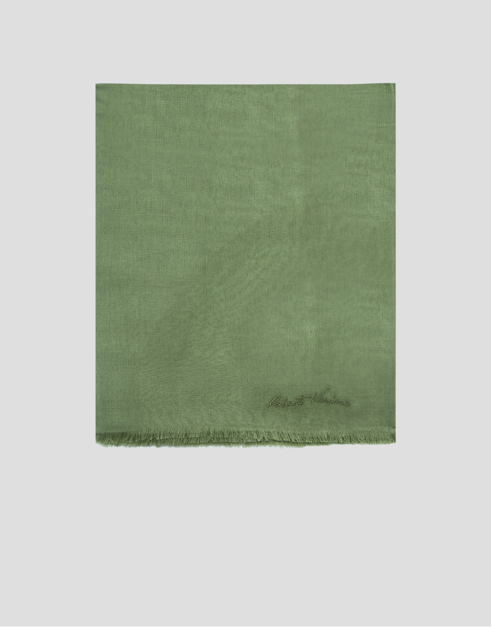 Green modal scarf with embroidered signature | Roberto Verino
