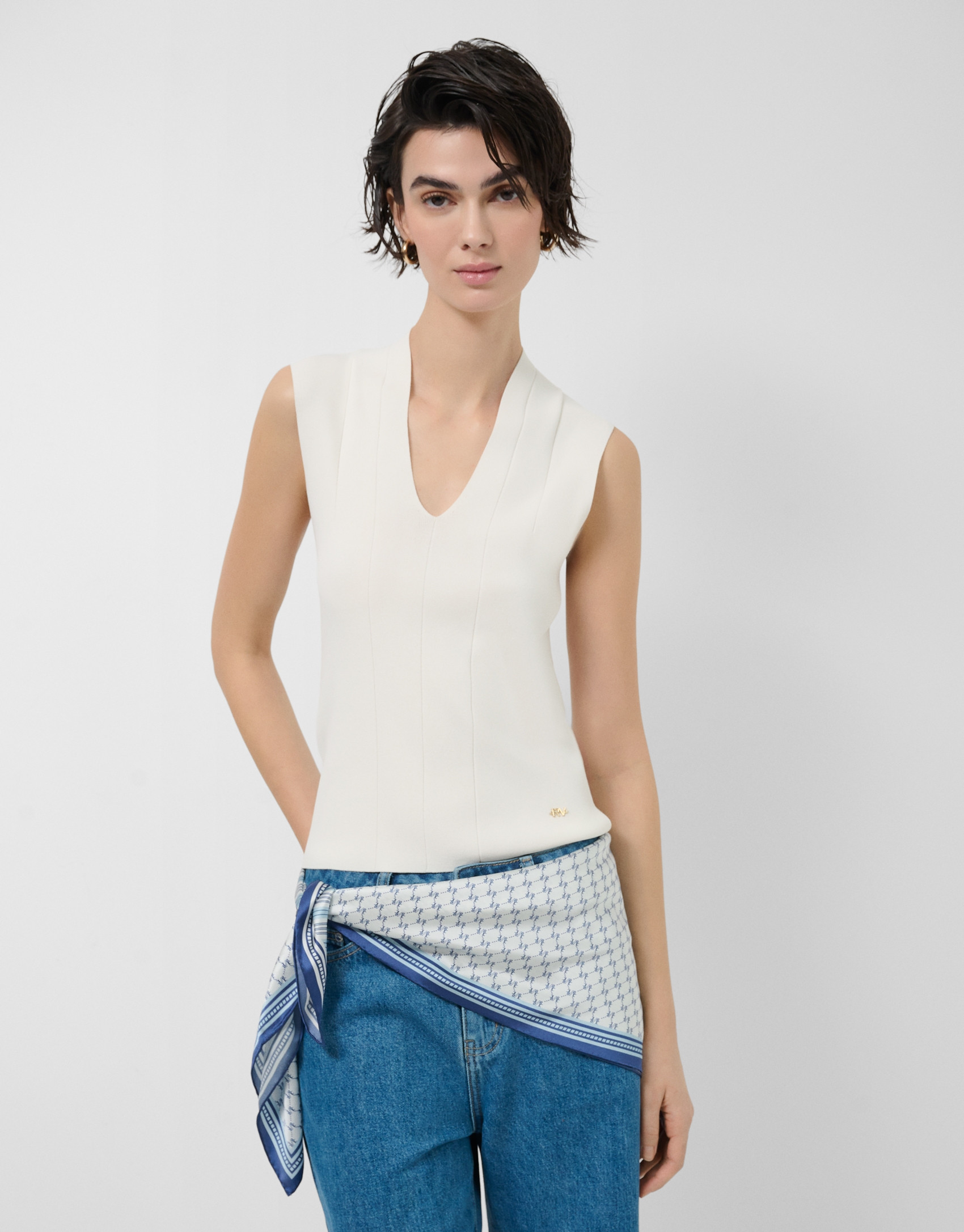 Blue silk scarf with tie design - Woman | Roberto Verino