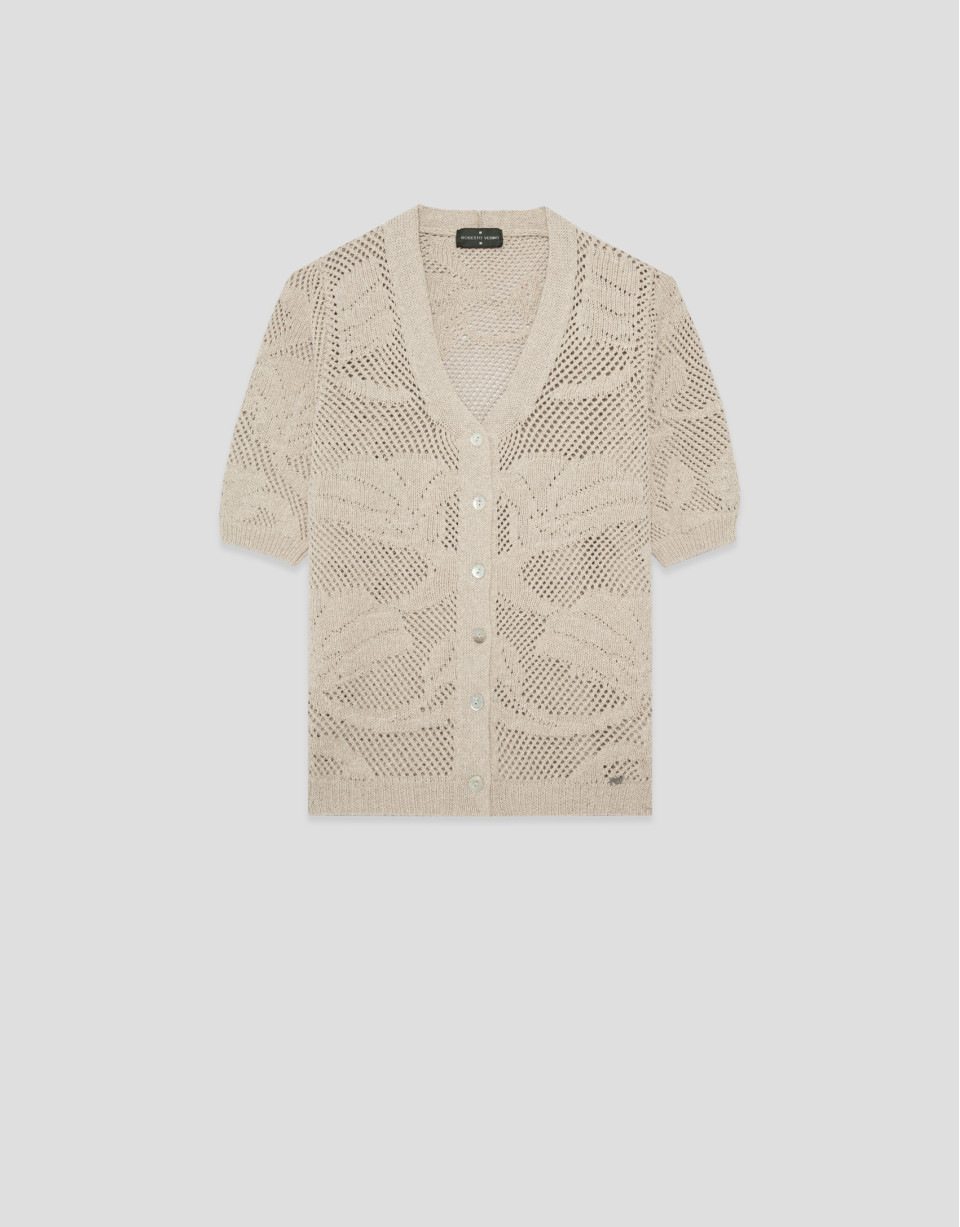 Short-sleeved jacket with floral cut-outs in ... | Roberto Verino