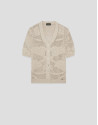 Short-sleeved jacket with floral cut-outs in ... | Roberto Verino