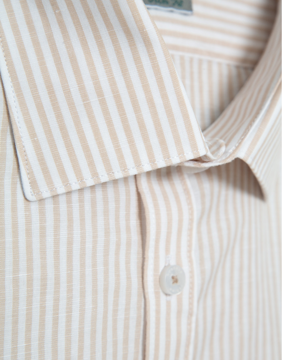 Camisa sport slim fit rayas arena y blanco | Roberto Verino