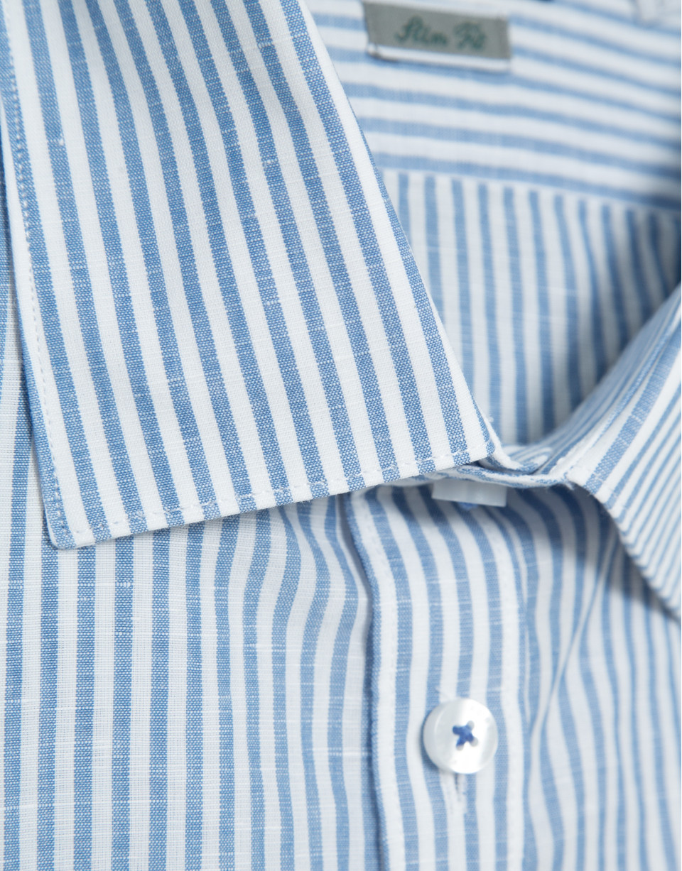 Slim fit sports shirt with sky blue and white... | Roberto Verino