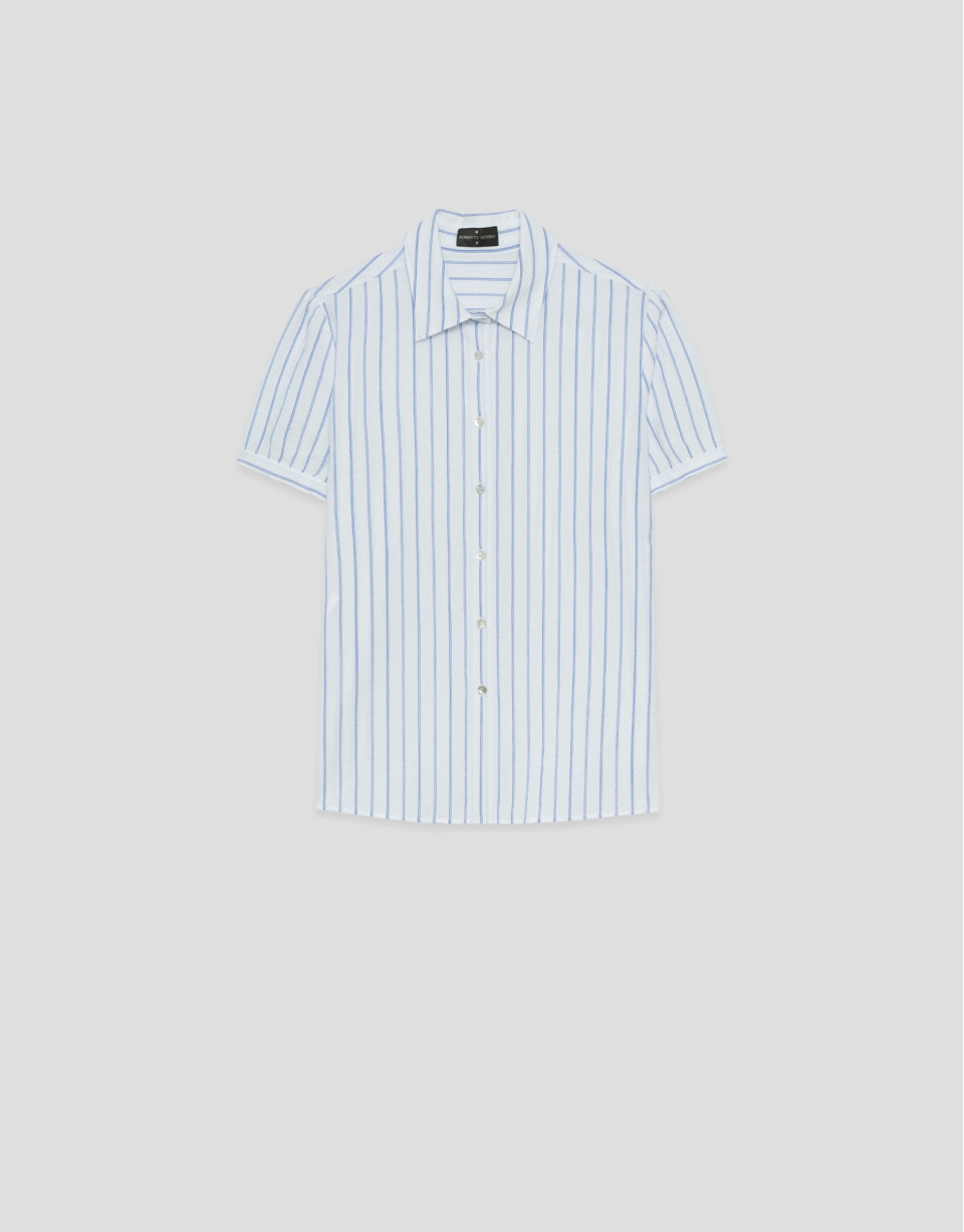 White cotton seersucker short-sleeved blouse ... | Roberto Verino