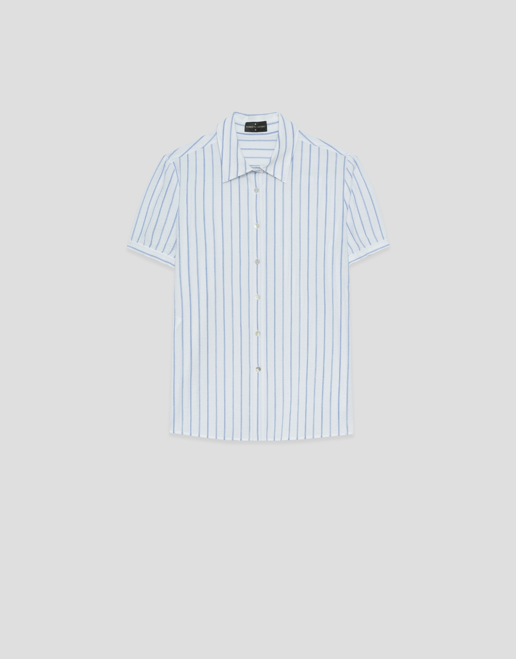 White cotton seersucker short-sleeved blouse ... | Roberto Verino