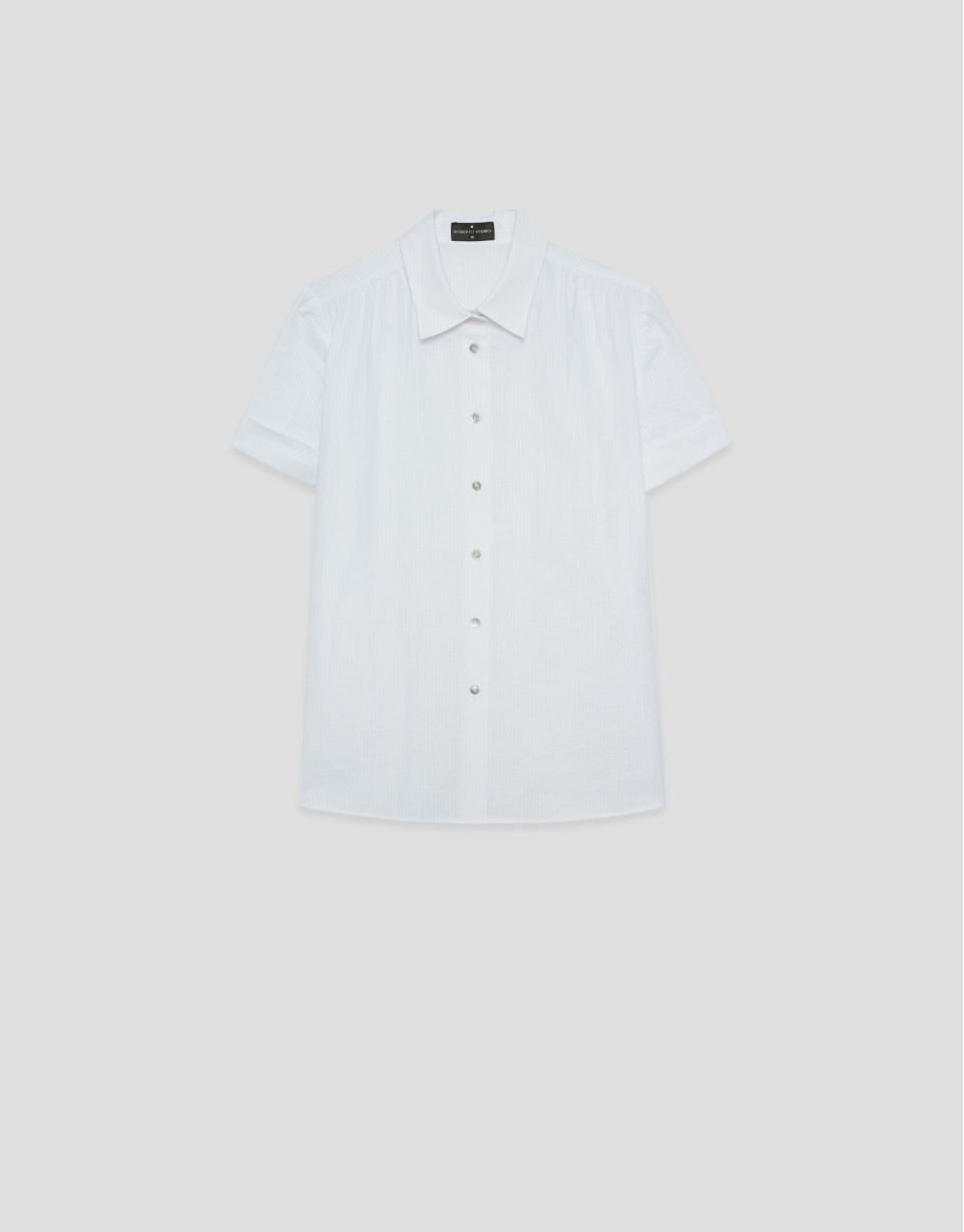 Blusa manga corta seersucker algodón blanco ... | Roberto Verino