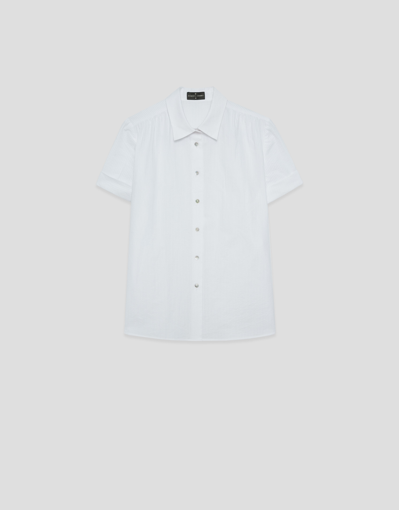 Blusa manga corta seersucker algodón blanco ... | Roberto Verino