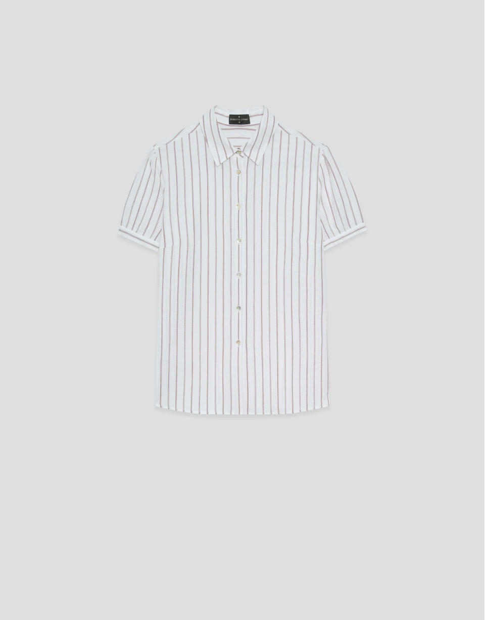 Blusa manga corta seersucker algodón blanco ... | Roberto Verino