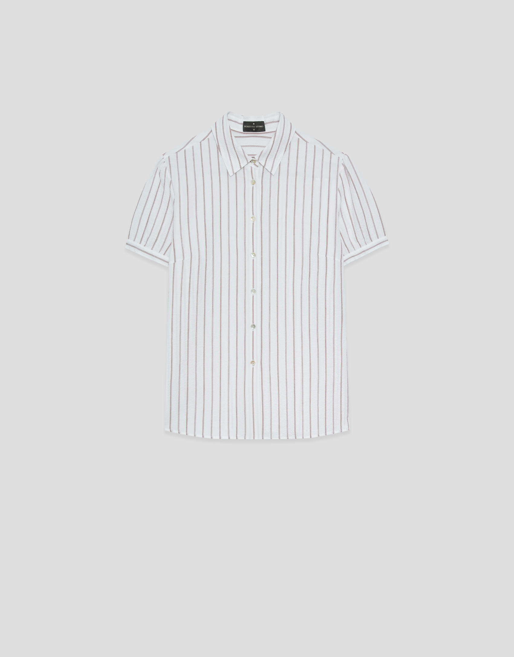 Blusa manga corta seersucker algodón blanco ... | Roberto Verino