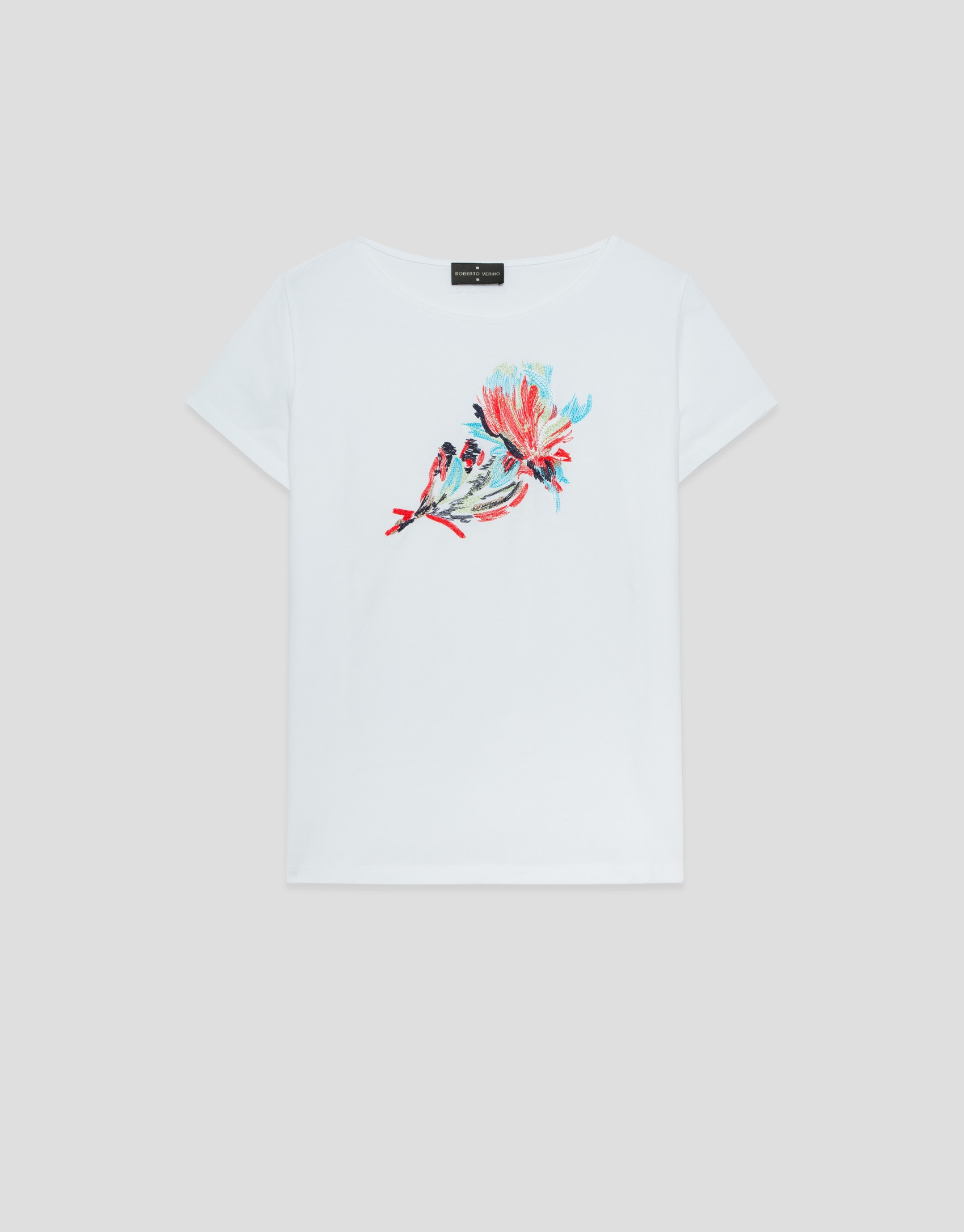 Camiseta algodón blanco con bordado flor | Roberto Verino