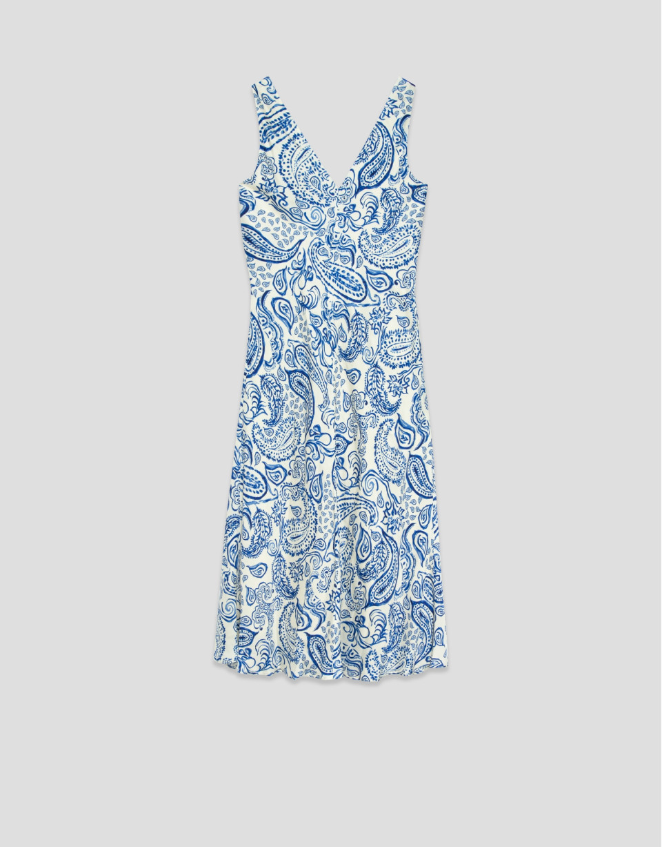 Blue and white paisley-print sleeveless dress | Roberto Verino