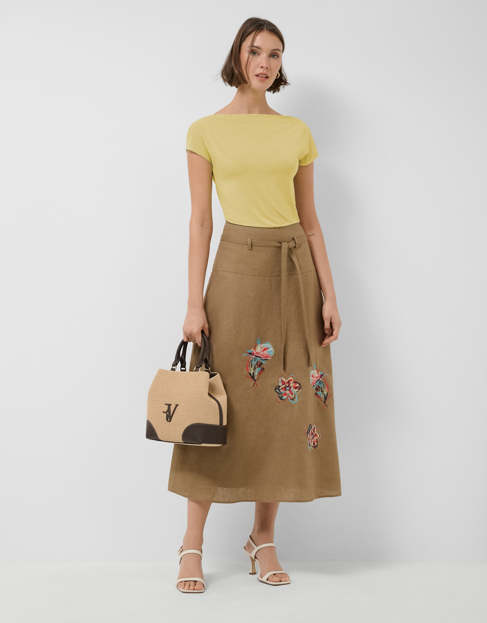 Camiseta escote drapeado amarilla - Mujer | Roberto Verino