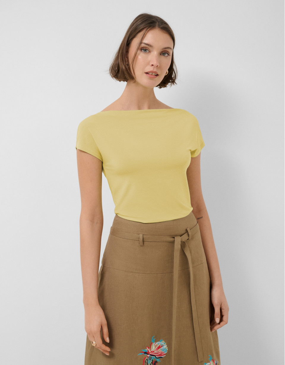 Camiseta escote drapeado amarilla - Mujer | Roberto Verino