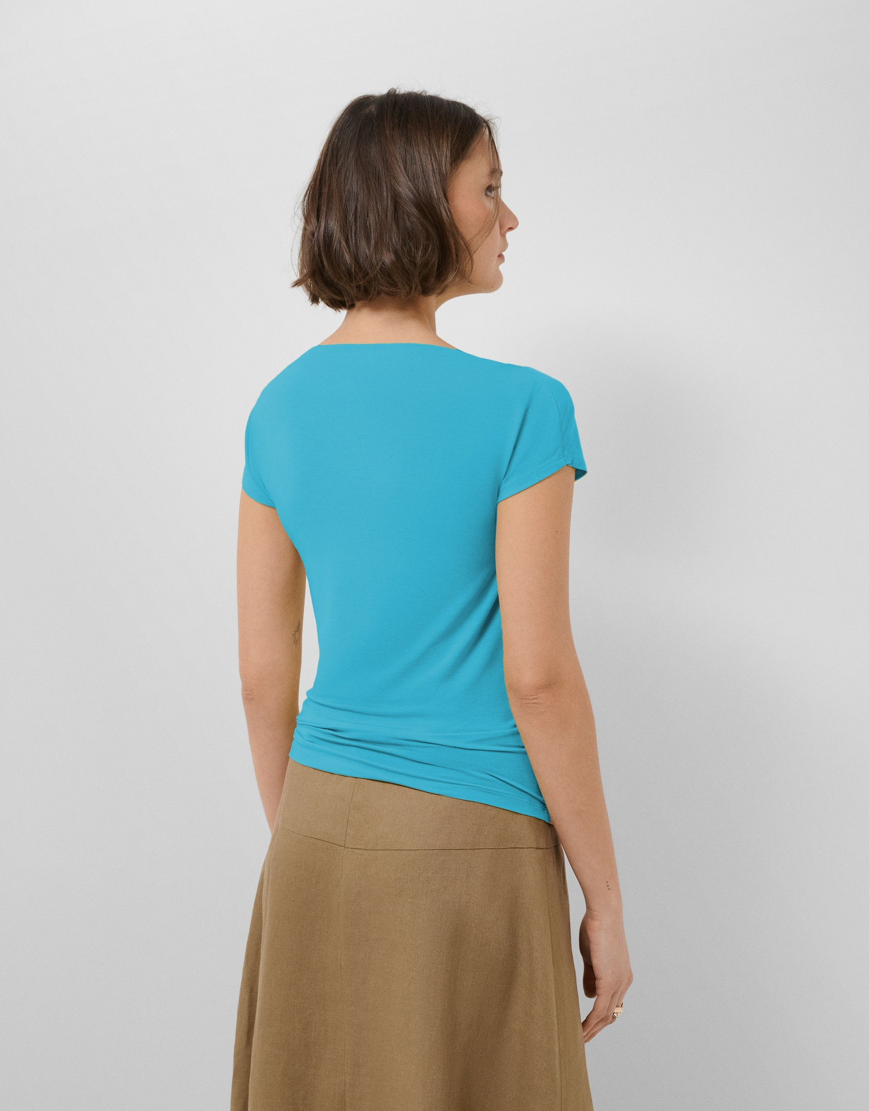 Turquoise blue draped neckline T-shirt - Woman | Roberto Verino
