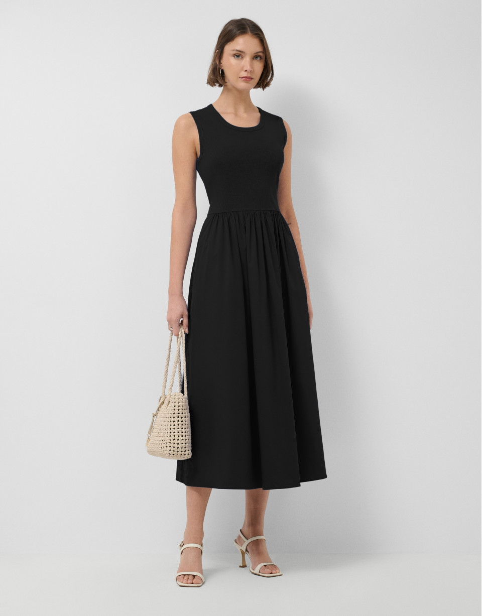 Vestido en tejido combinado punto y algodón ... | Roberto Verino