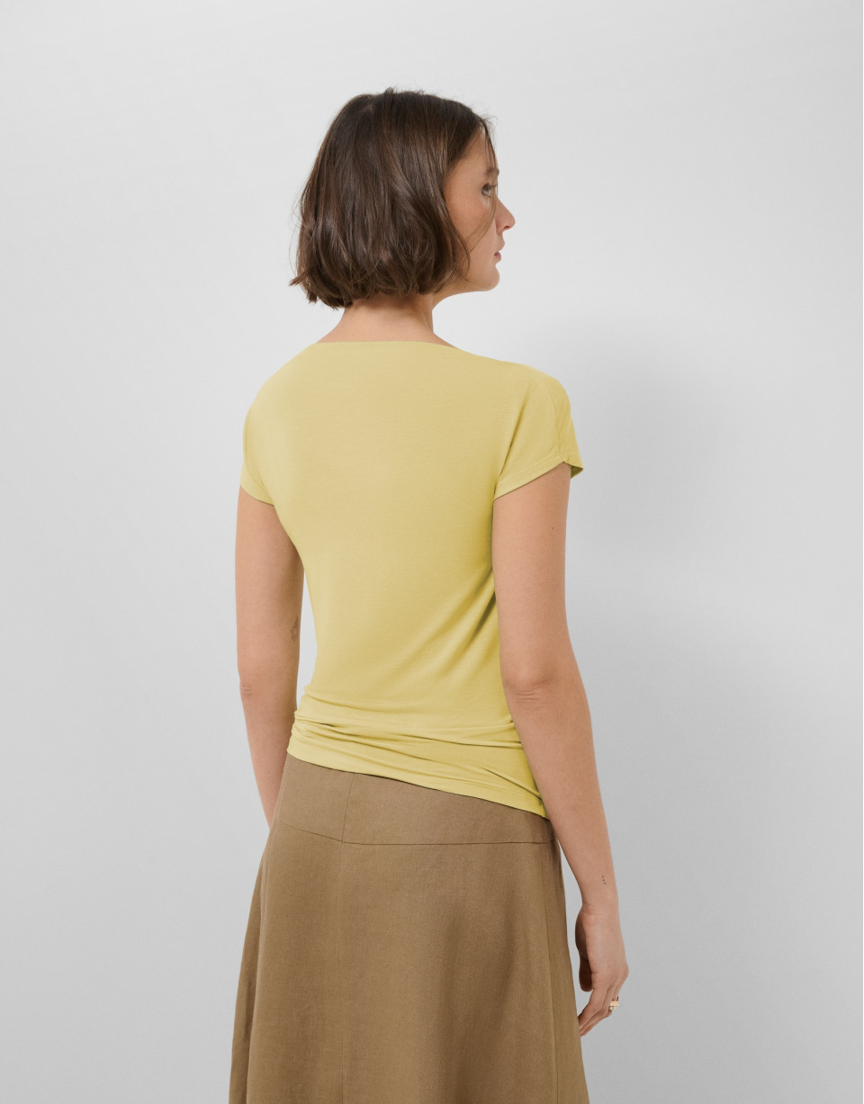 Yellow draped neckline T-shirt - Woman - SS2026 | Roberto Verino