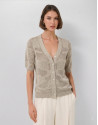 Short-sleeved jacket with floral cut-outs in ... | Roberto Verino