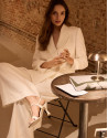 Pantalón ancho con pinzas mezcla lino blanco... | Roberto Verino