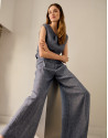 Blue linen gathered sleeveless blouse - Woman | Roberto Verino