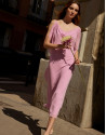 Vestido largo tirantes rosa con gasa en sisas | Roberto Verino