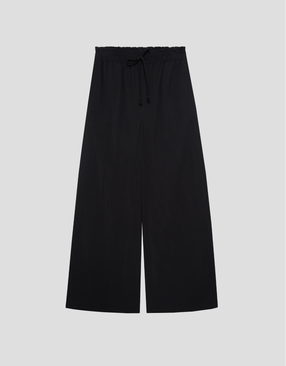 Black gathered wide-leg trousers - Woman | Roberto Verino
