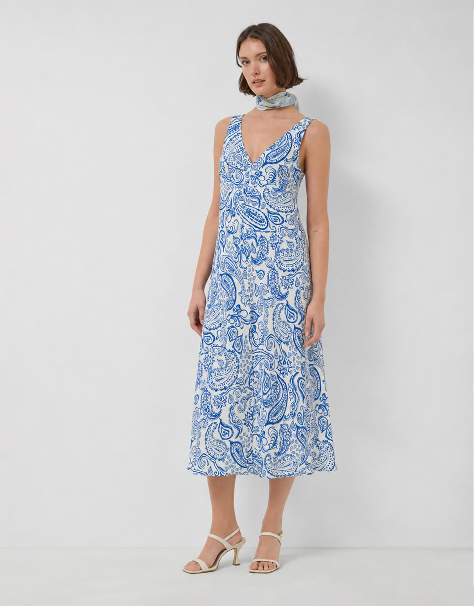 Vestido sin mangas estampado paisley azul y ... | Roberto Verino
