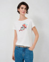 White cotton T-shirt with floral embroidery | Roberto Verino
