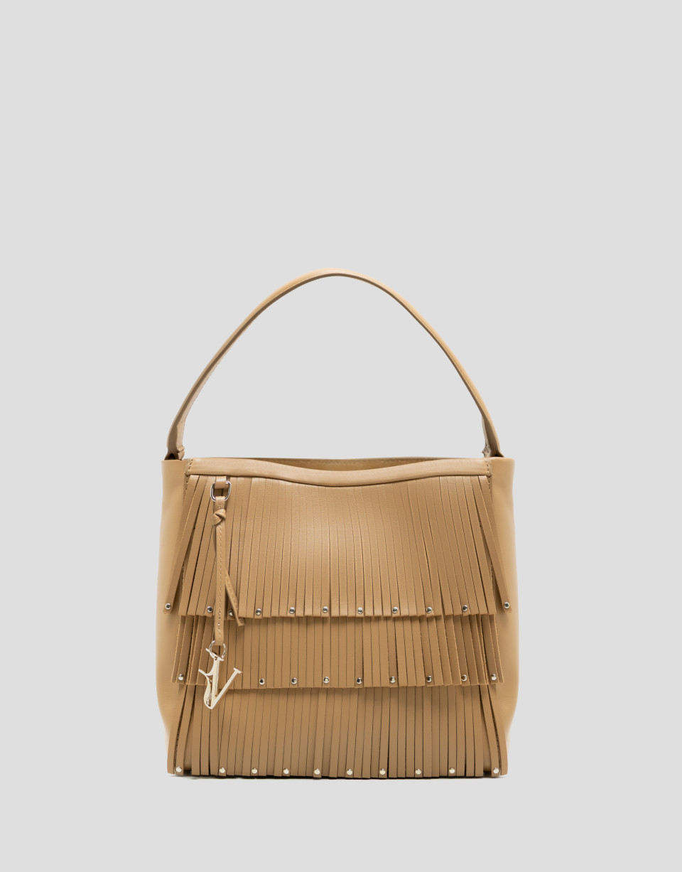 Bolso Bucket Chloe piel avellana con flecos | Roberto Verino