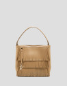 Chloe Bucket Bag in hazelnut leather with fringe | Roberto Verino