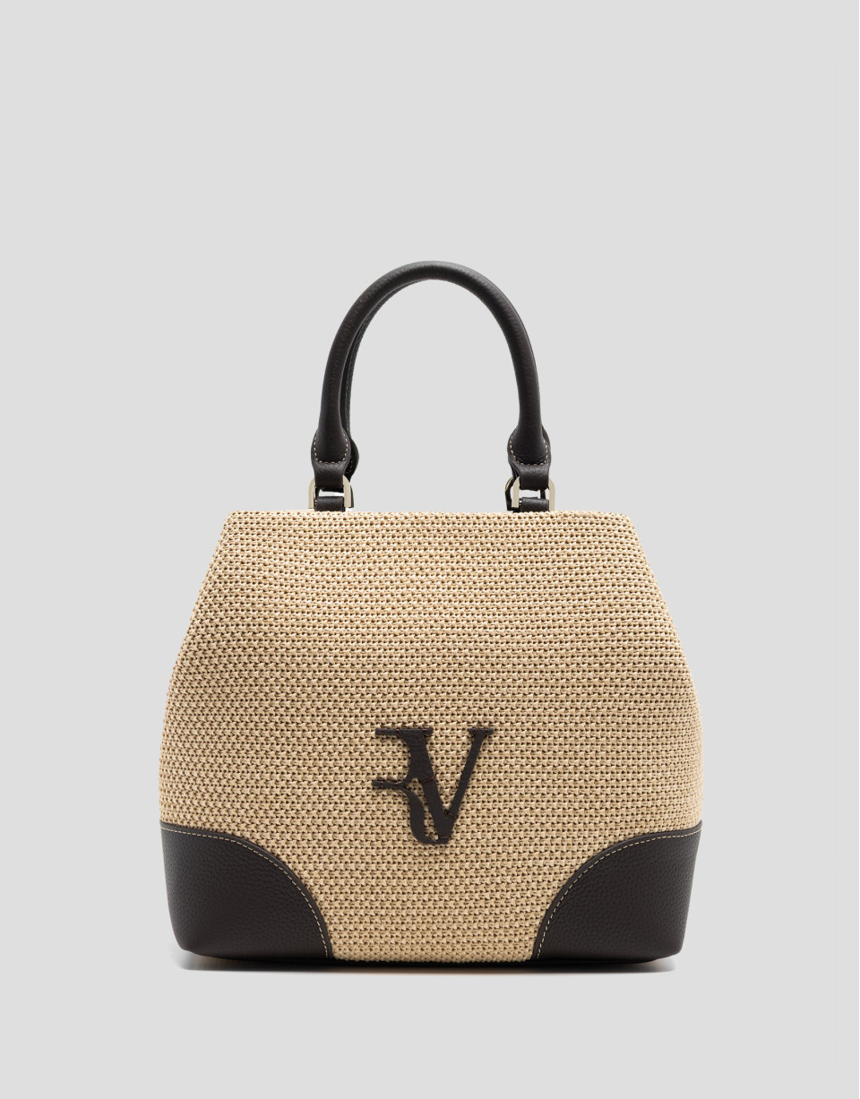 Bolso Vera Bucket beige y piel marrón - Mujer | Roberto Verino