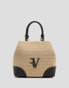Bolso Vera Bucket beige y piel marrón - Mujer | Roberto Verino