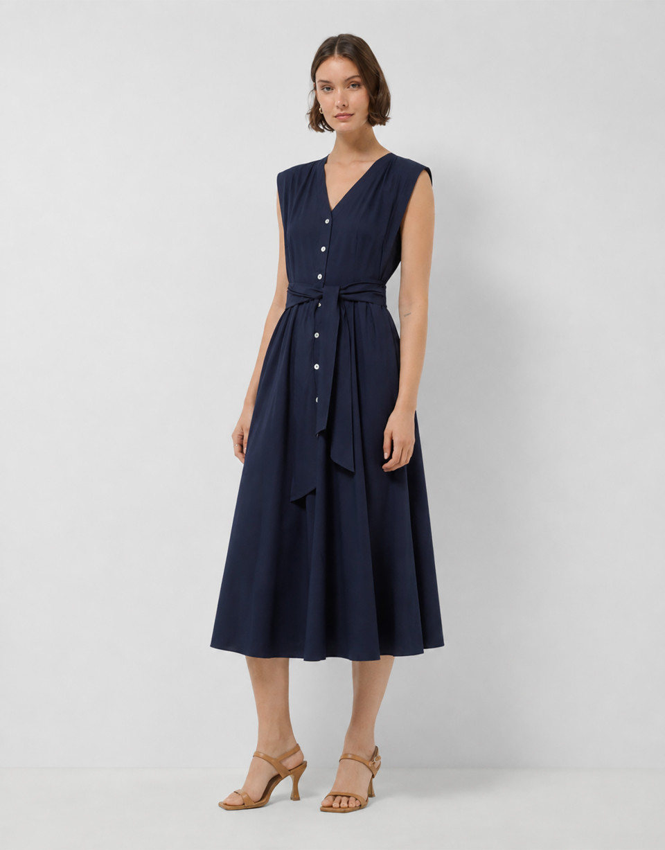 Vestido camisero escote pico azul marino | Roberto Verino