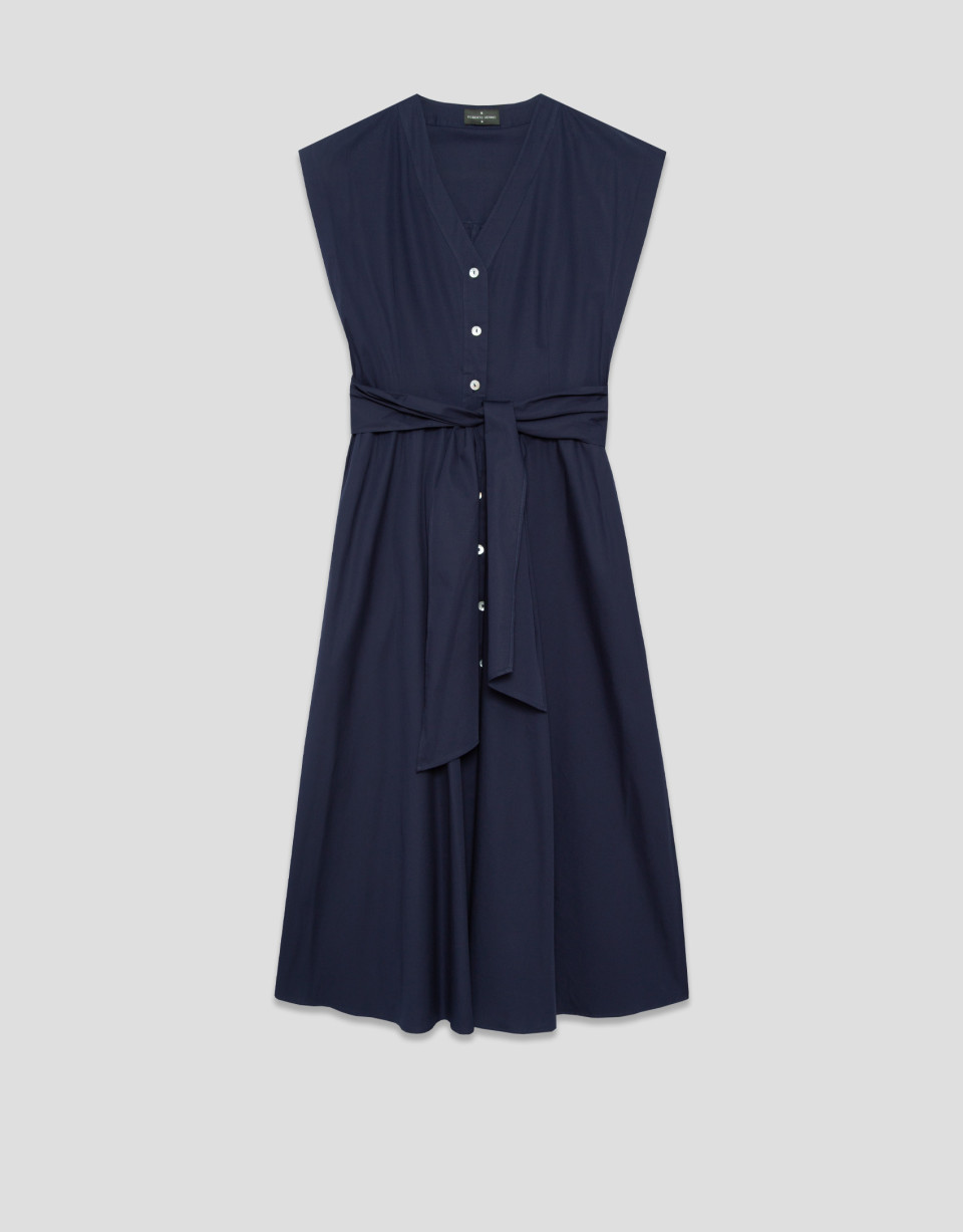 Vestido camisero escote pico azul marino | Roberto Verino