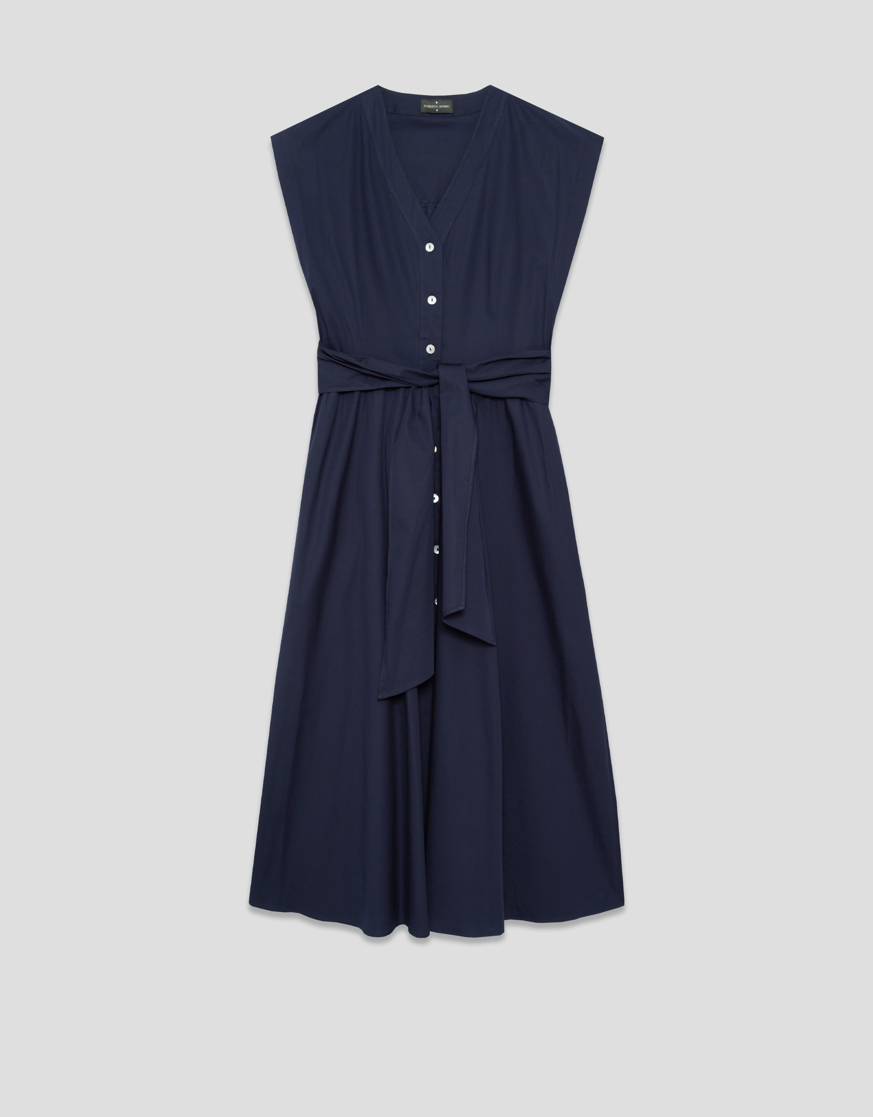 Vestido camisero escote pico azul marino | Roberto Verino
