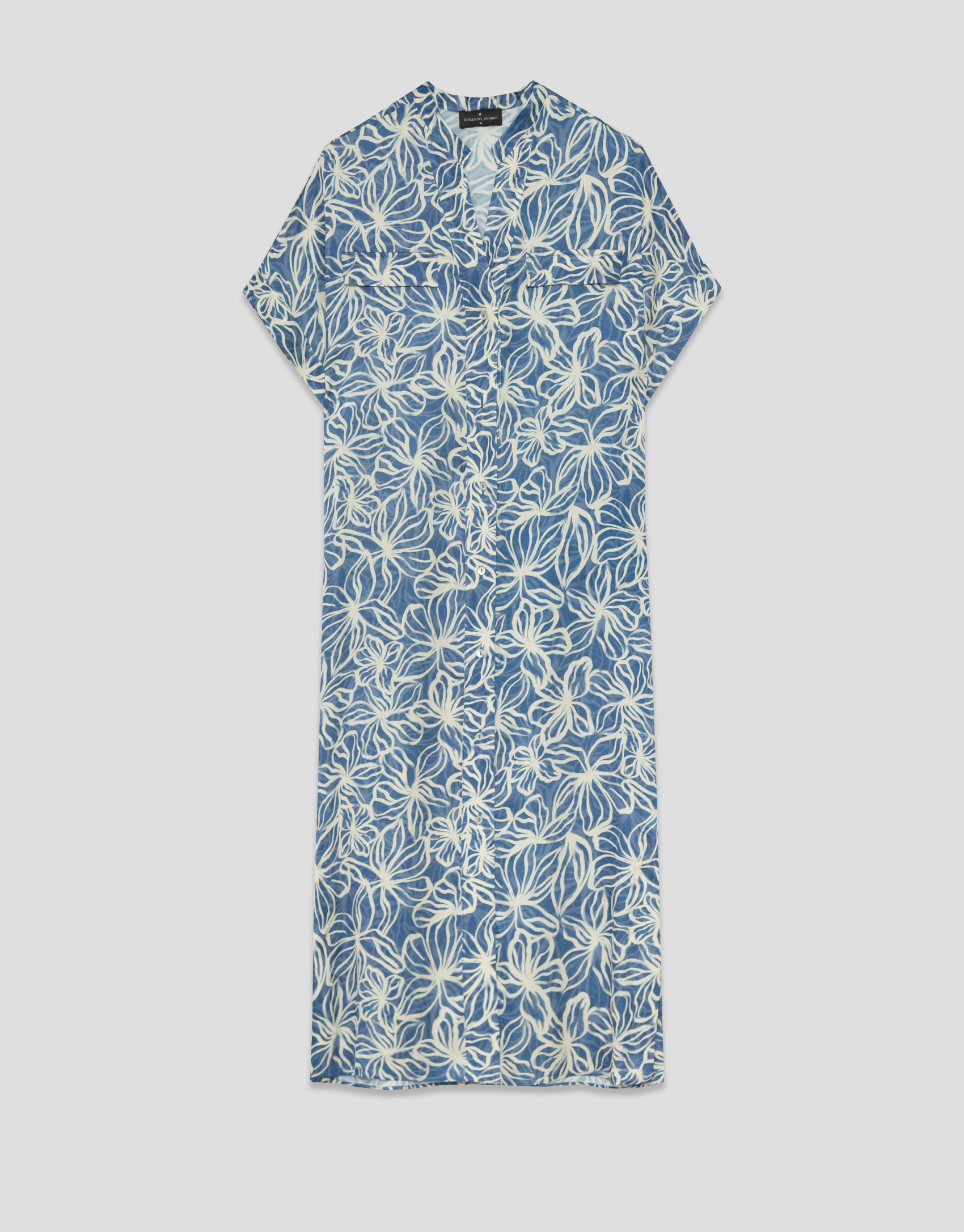 Vestido midi camisero estampado floral azul y... | Roberto Verino