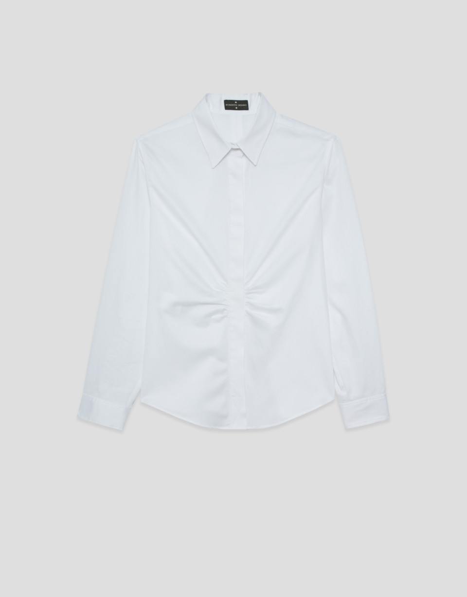 White cotton shirt with gathered front - Mujer | Roberto Verino