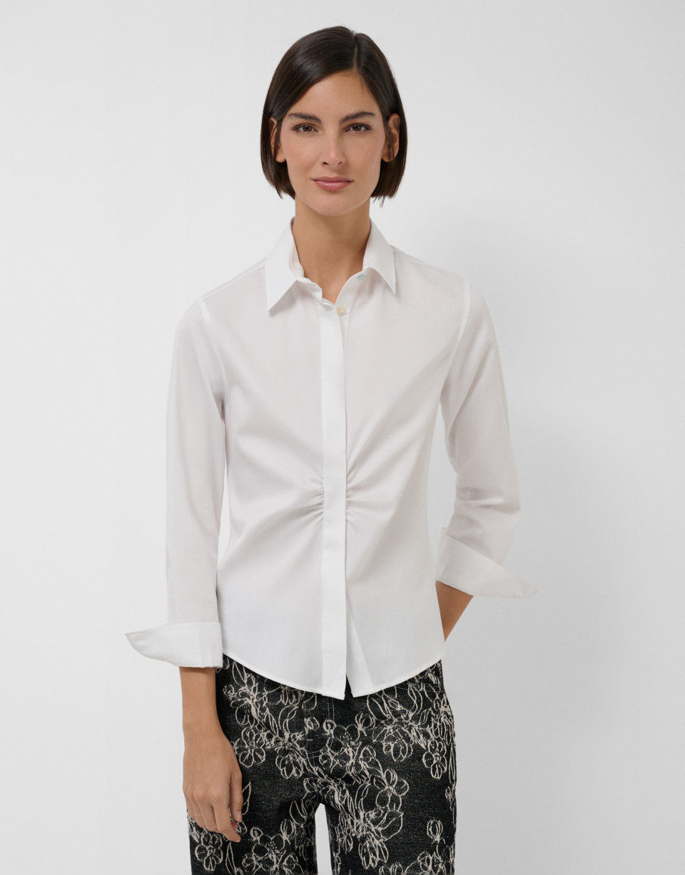 Camisa blanca de algodón con frunce en ... | Roberto Verino
