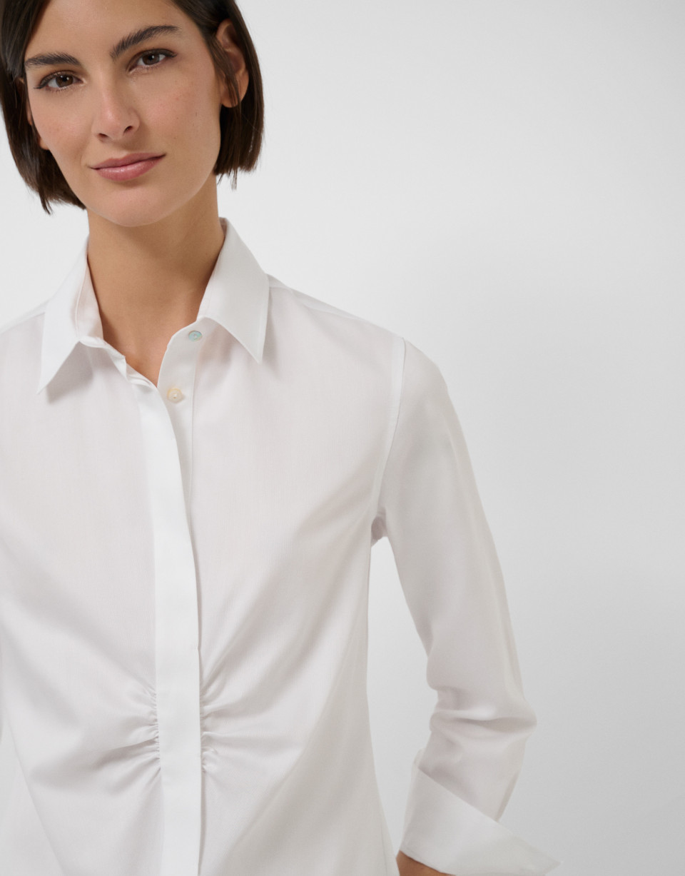 White cotton shirt with gathered front - Mujer | Roberto Verino