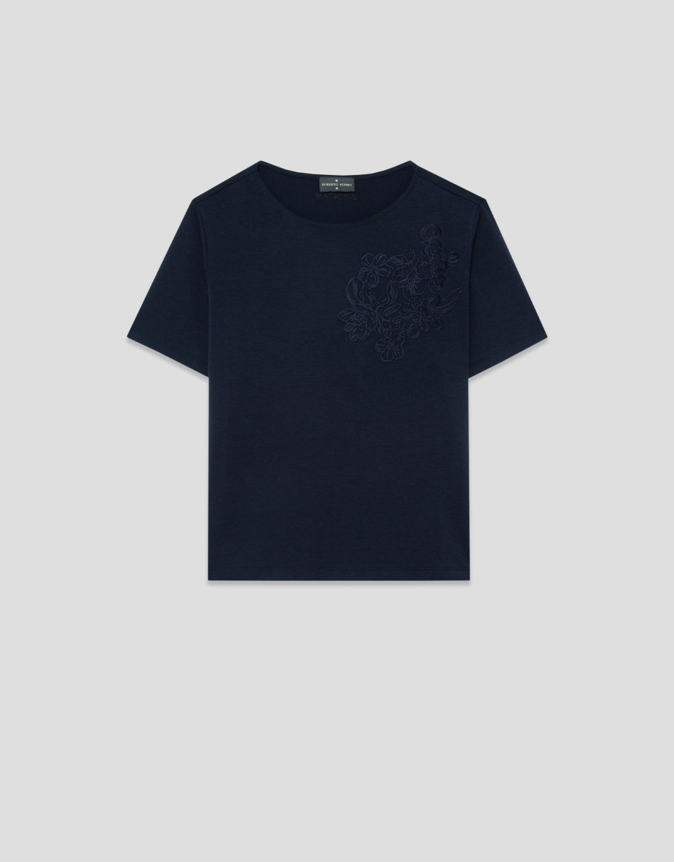 Navy blue short sleeve t-shirt with matching ... | Roberto Verino