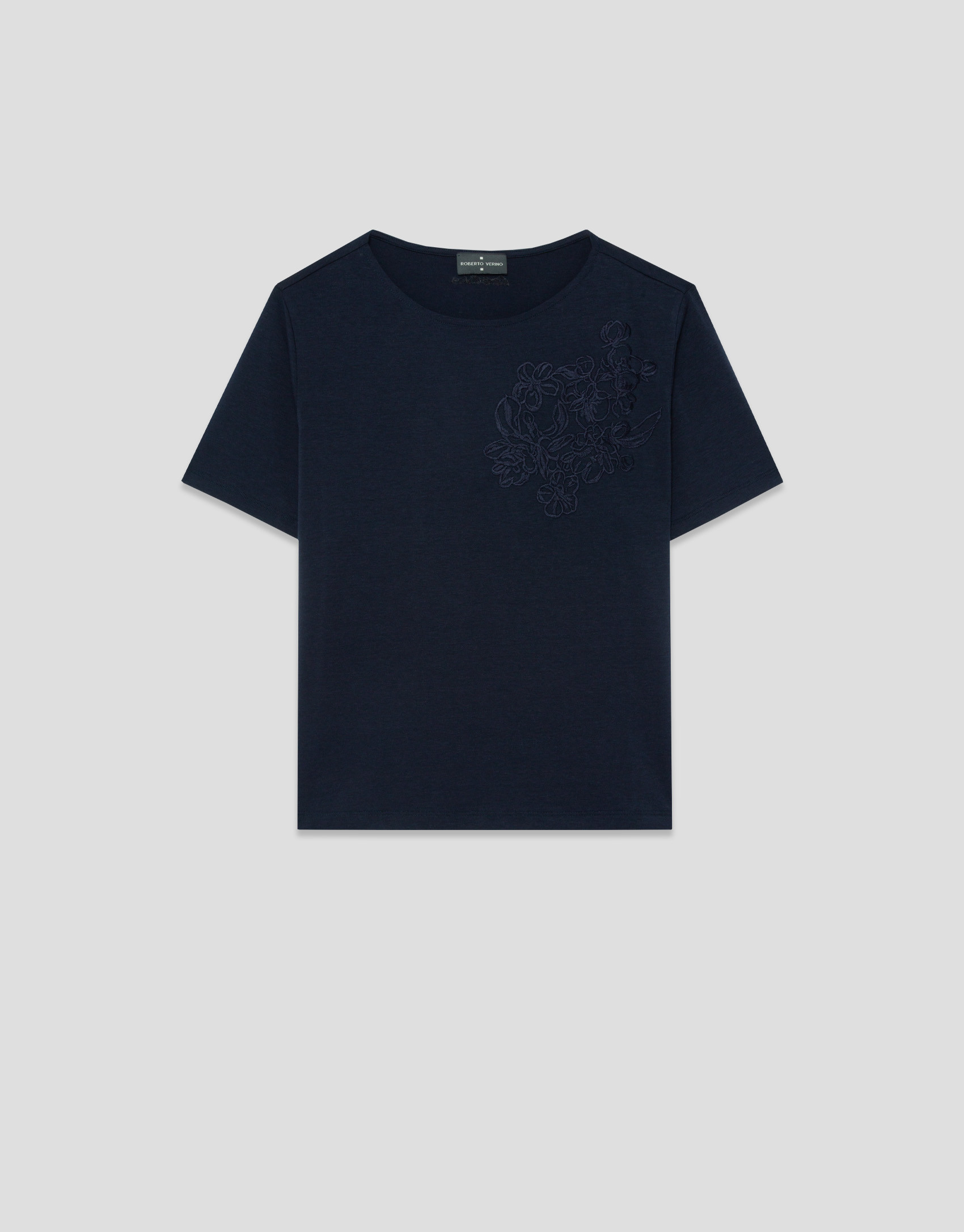 Navy blue short sleeve t-shirt with matching ... | Roberto Verino