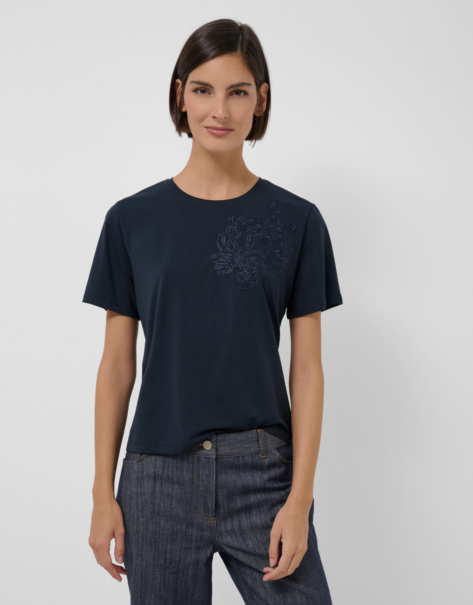 Navy blue short sleeve t-shirt with matching ... | Roberto Verino