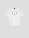 White cotton V-neck t-shirt with rhinestones | Roberto Verino