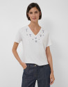 White cotton V-neck t-shirt with rhinestones | Roberto Verino