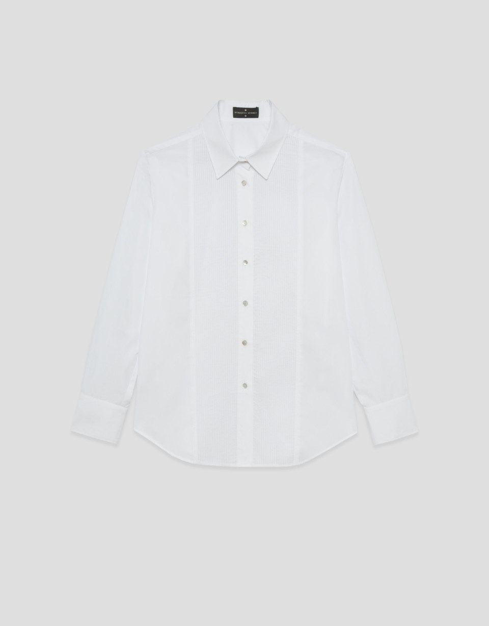 Camisa popelín algodón blanco con jaretas | Roberto Verino