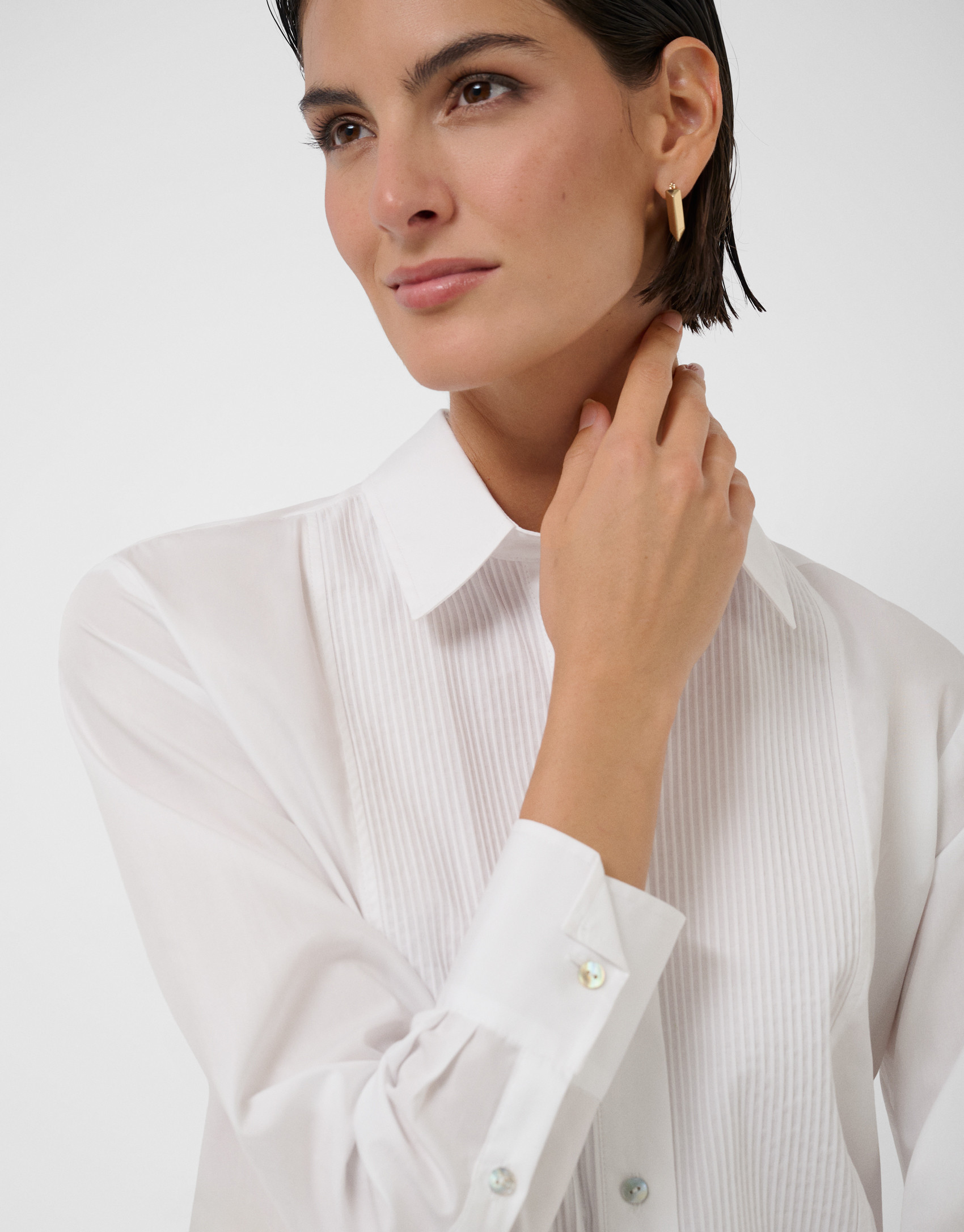 White cotton poplin shirt with drawstrings | Roberto Verino