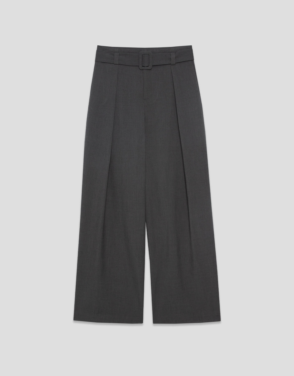 Wide-leg pants with pleats in anthracite gray... | Roberto Verino
